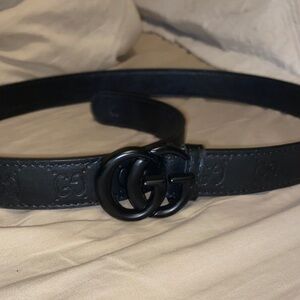 Gucci Black Embossed Leather Belt with GG Logo